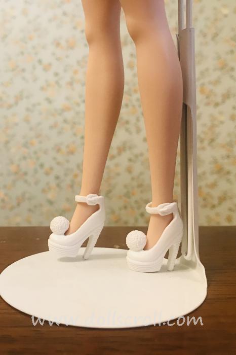 Platform Ankle Strap Pumps with Pom Poms